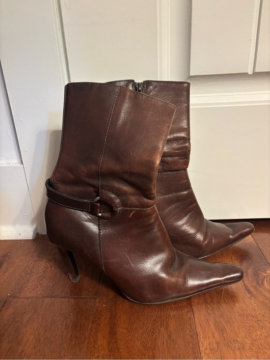 Steve Madden Shoes - Steve Madden Brown Pointed-Toe Mid-Calf Leather Heeled Boots